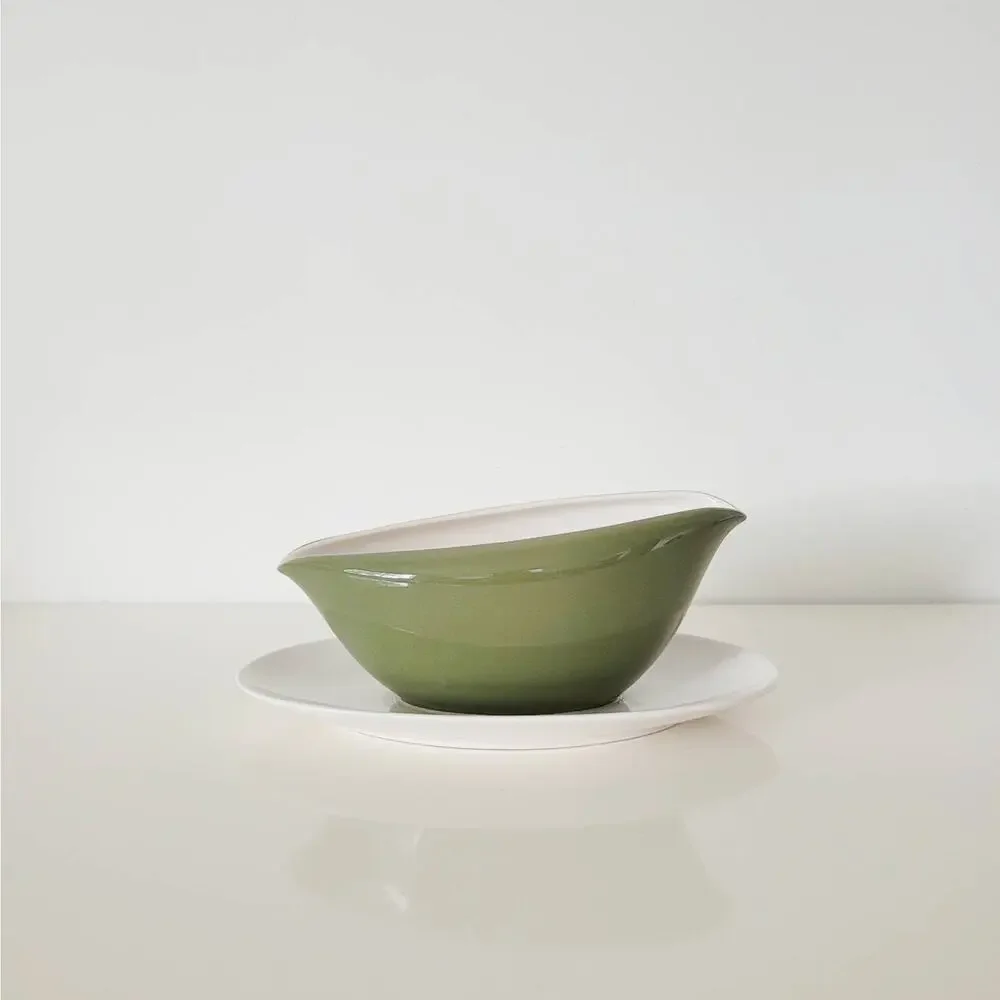 Vintage 1950s Kokura Ware Festival Gravy Boat Green White MCM